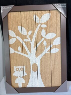 Peanutshell White Tree & Owl Nursery/Kid Wall Decor on Wood Plank NWT